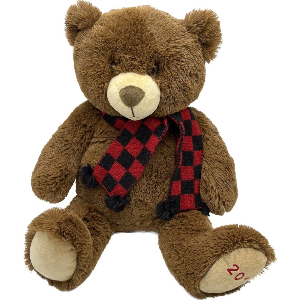 Macy's Plush Teddy Bear CS International Brown Stuffed Animal 15" Plaid Scarf